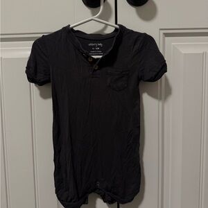 Black Short-Sleeve Henley One-Piece